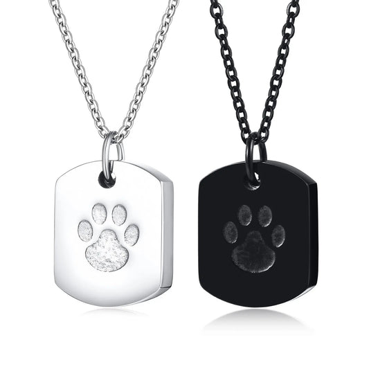 Stainless Steel Pawprint Necklace Urn in Black or Silver