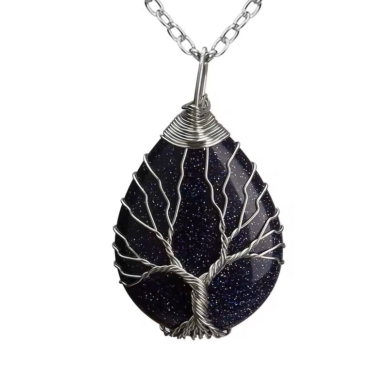 Tree of Life Silver Wire Wrapped Stone Charm Necklace