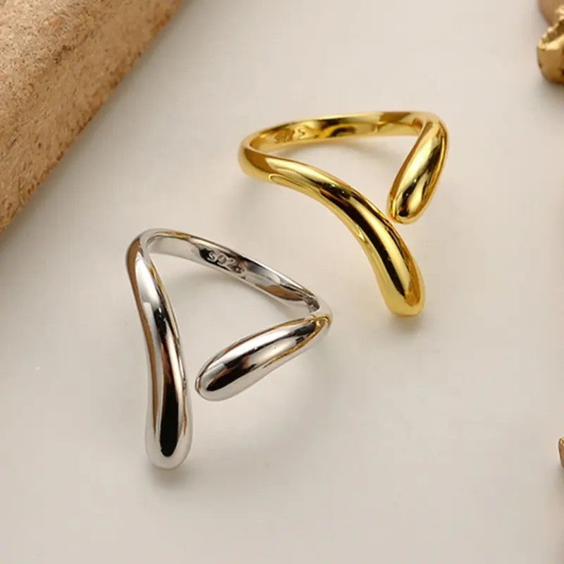 18k Gold-plated .925 Sterling Wrap Ring with Triangle Opening with Yellow or White plating