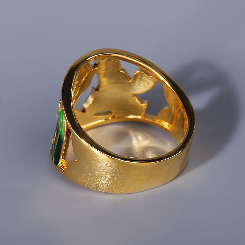 18k Gold-plated Enameled Floral Open Band Ring
