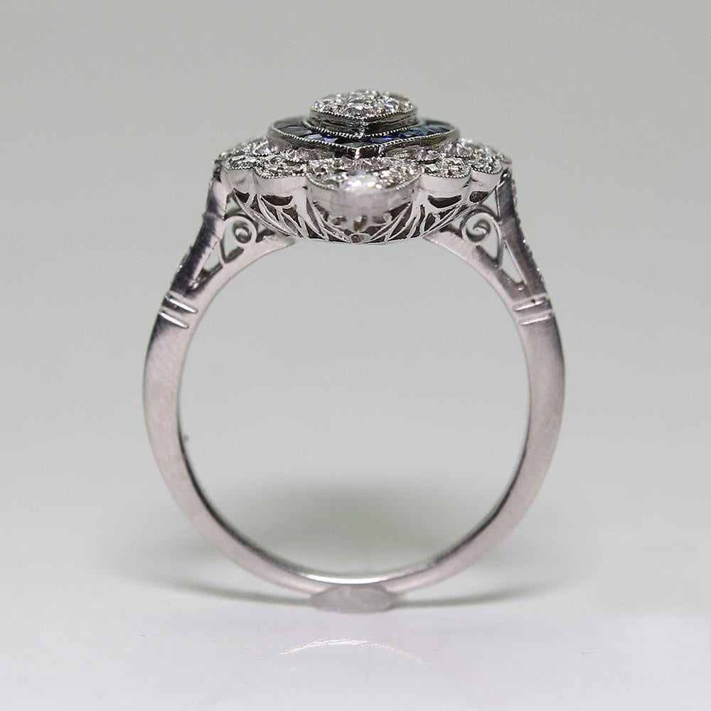 Platinum-plated Cubic Zirconia (sapphire blue and clear) Retro Dinner Ring