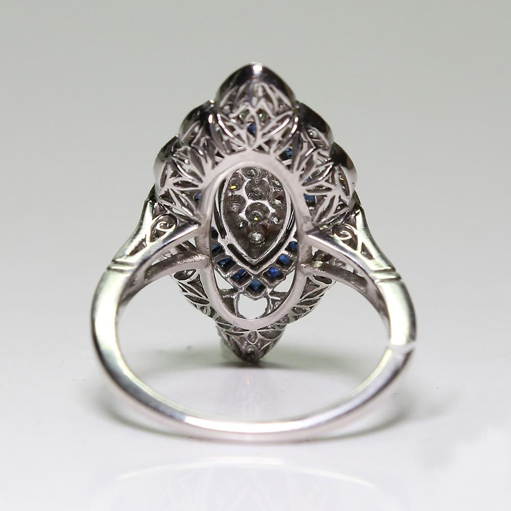 Platinum-plated Cubic Zirconia (sapphire blue and clear) Retro Dinner Ring