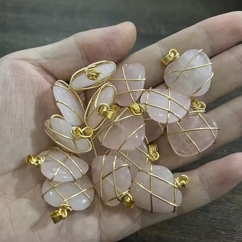 Gold Wire Wrapped Natural Stone Heart Necklace