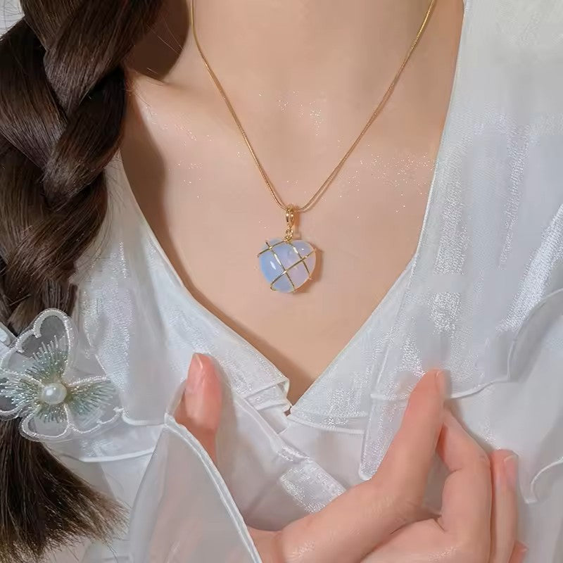 Gold Wire Wrapped Natural Stone Heart Necklace