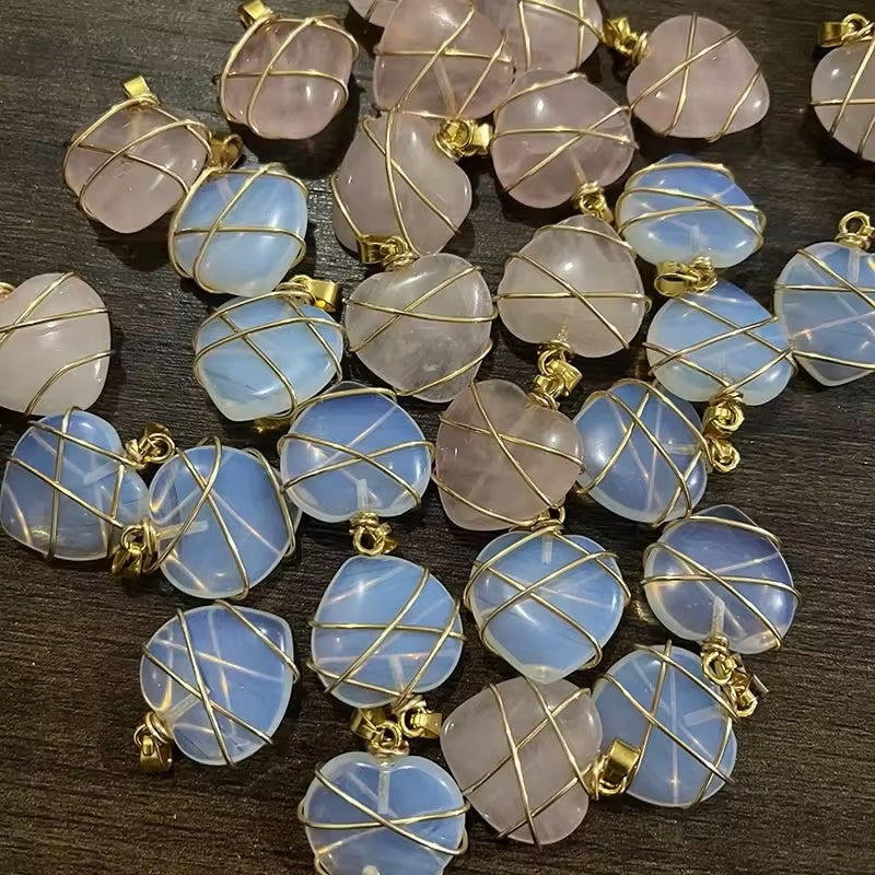 Gold Wire Wrapped Natural Stone Heart Necklace