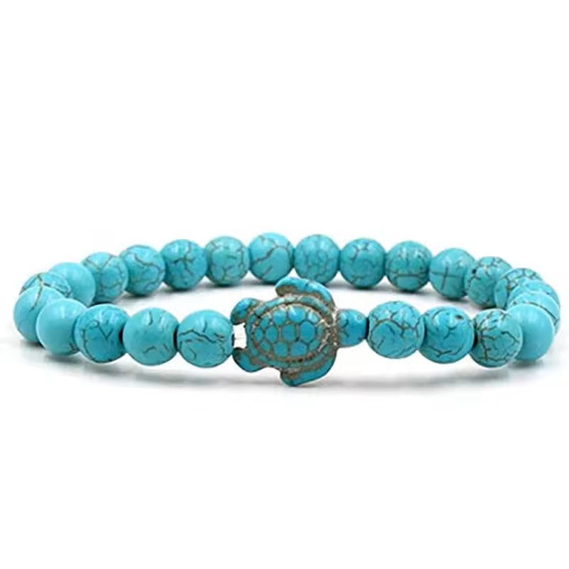 Natural Stone Beaded Bracelet with Sea Turtle Charm