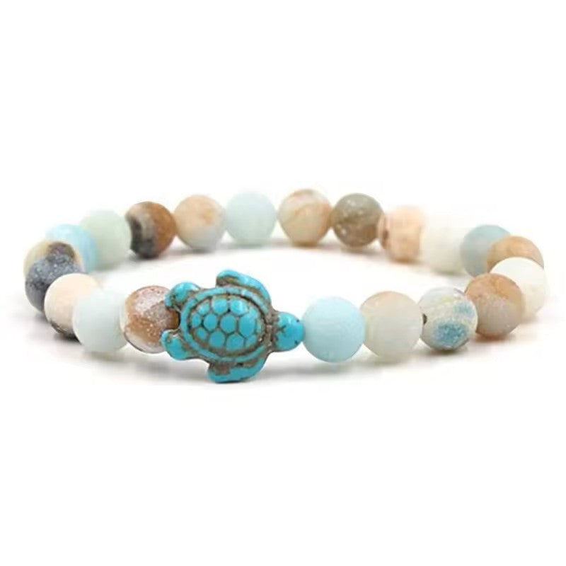 Natural Stone Beaded Bracelet with Sea Turtle Charm