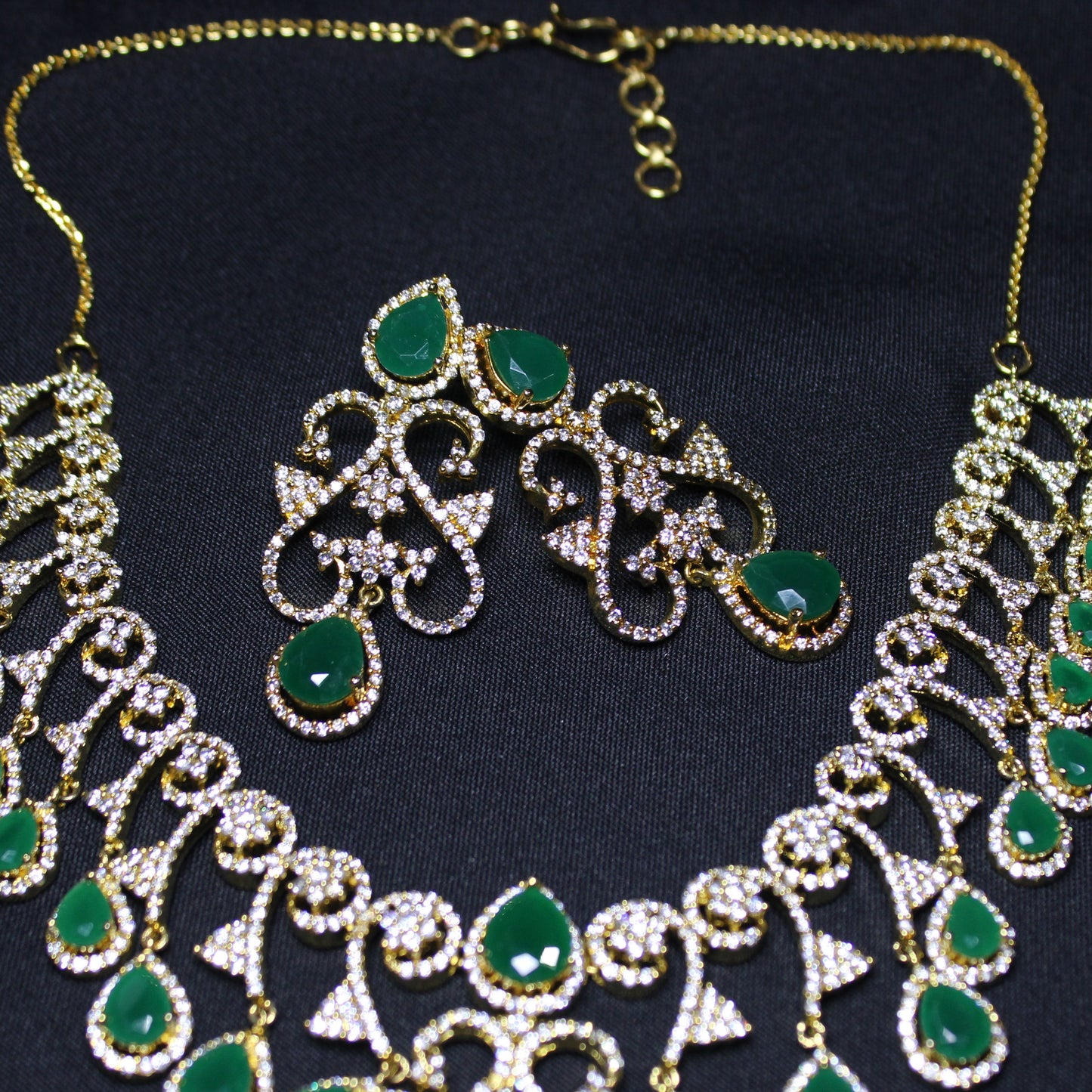 Hetal: Teardrop Emeralds accented by Pave Diamonds (Set)