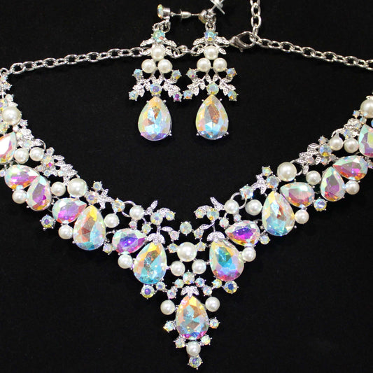 Anastasia: Lab-created Pear Diamond and Pearl Iridescent Set