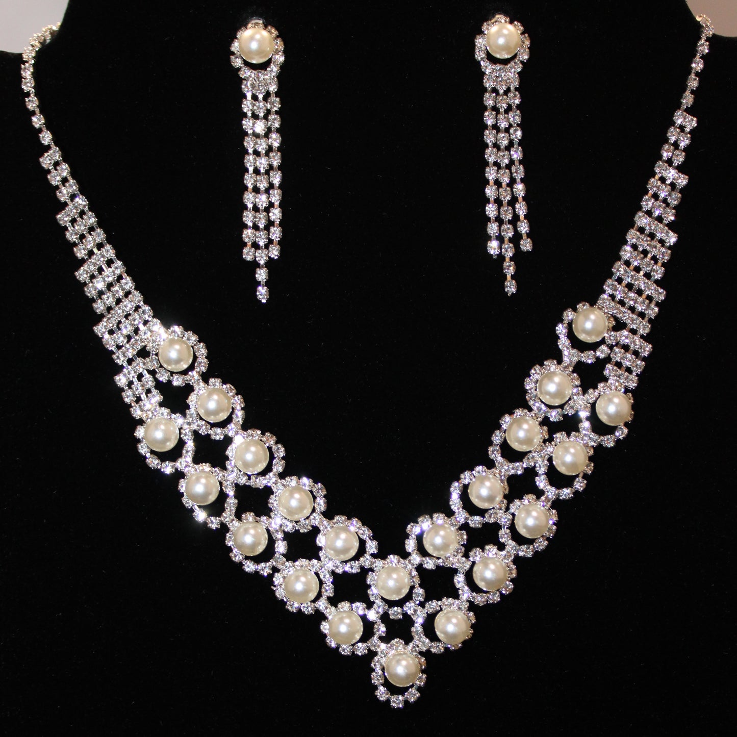 Blanche: Square Diamond and Pearl Set (3 piece set)