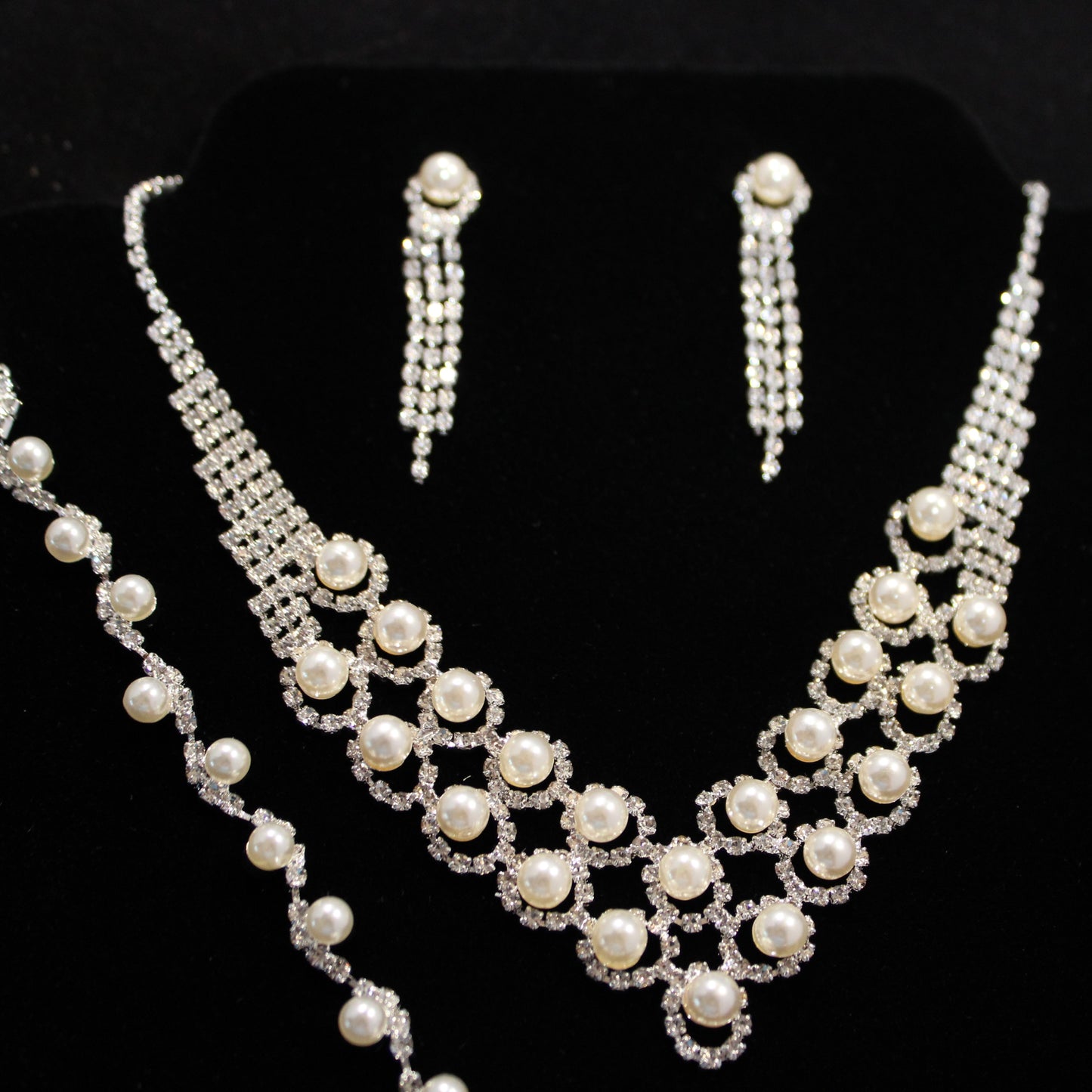 Blanche: Square Diamond and Pearl Set (3 piece set)