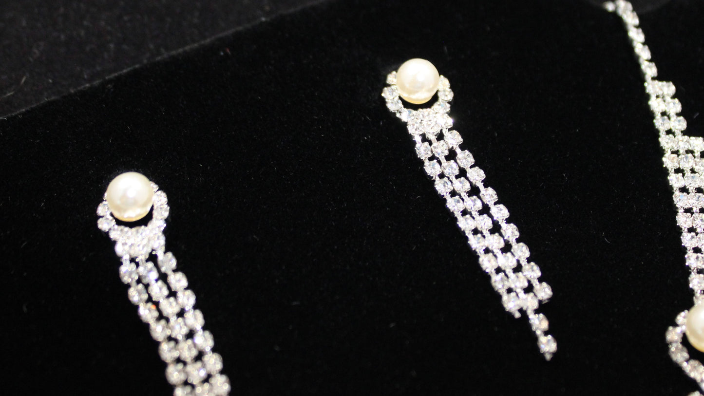 Blanche: Square Diamond and Pearl Set (3 piece set)