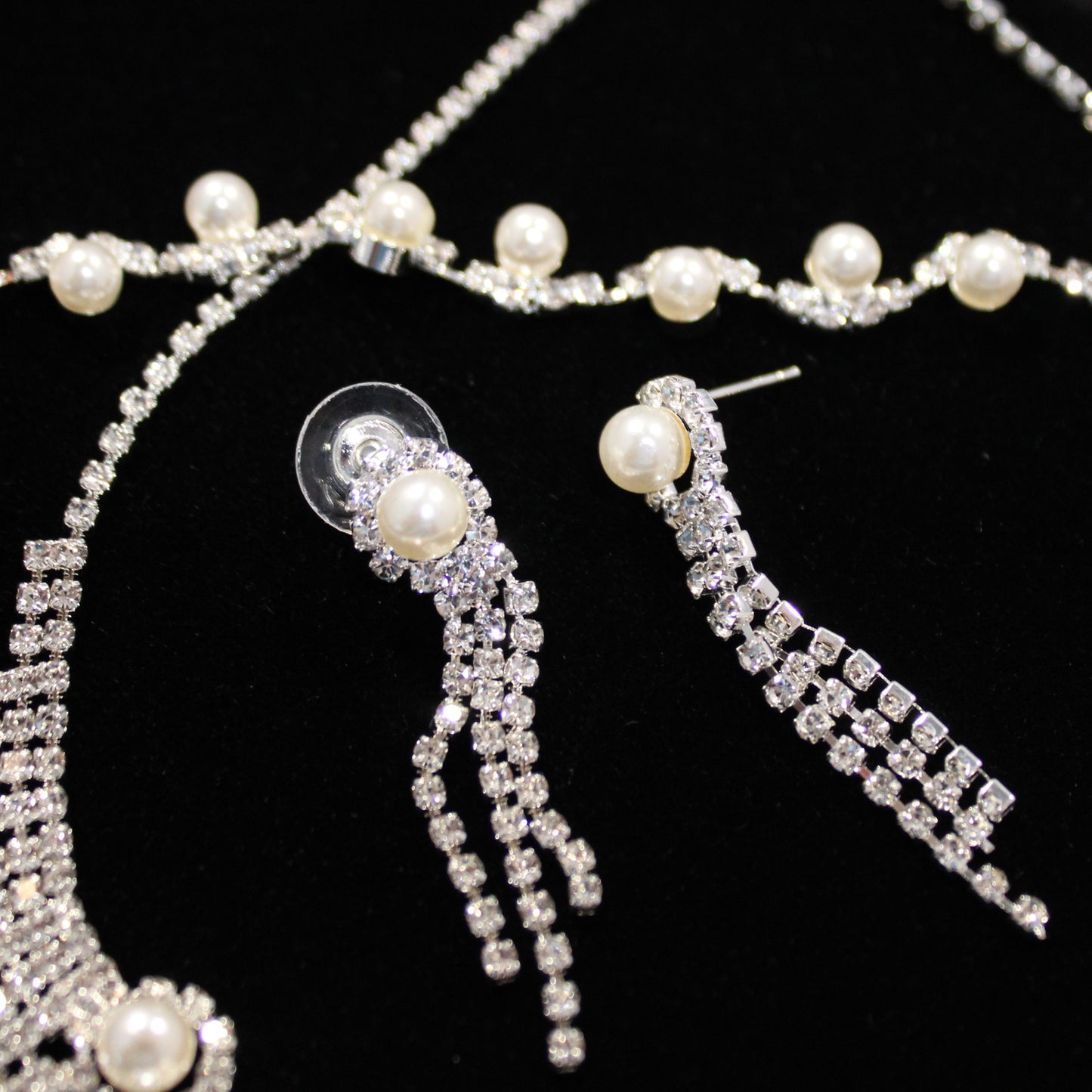 Blanche: Square Diamond and Pearl Set (3 piece set)