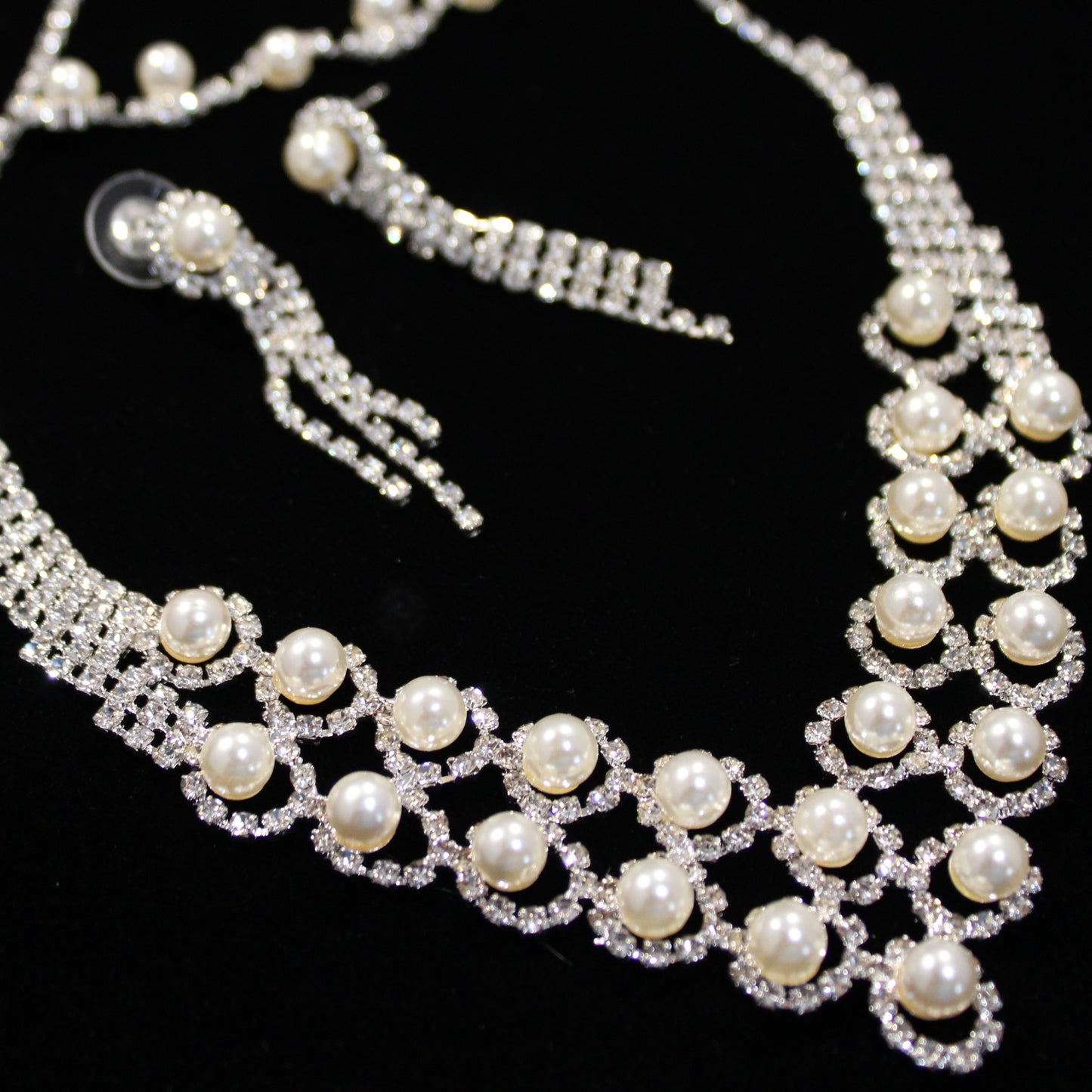 Blanche: Square Diamond and Pearl Set (3 piece set)