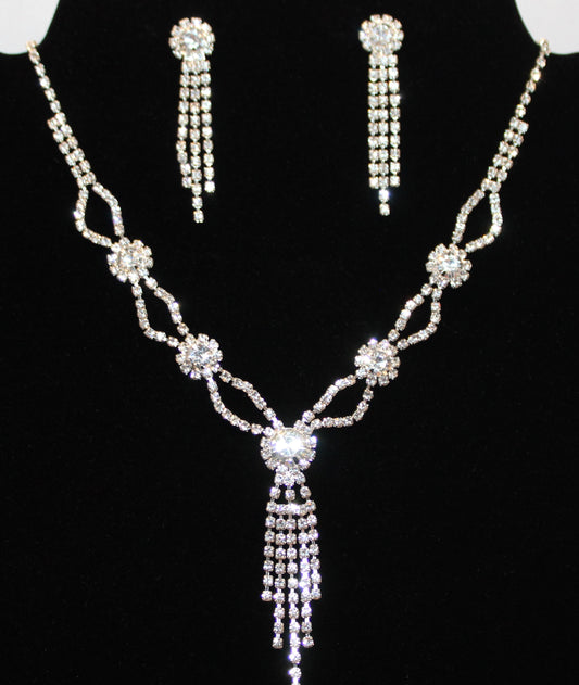 Viola: Diamond Flower Necklace and Earring Set