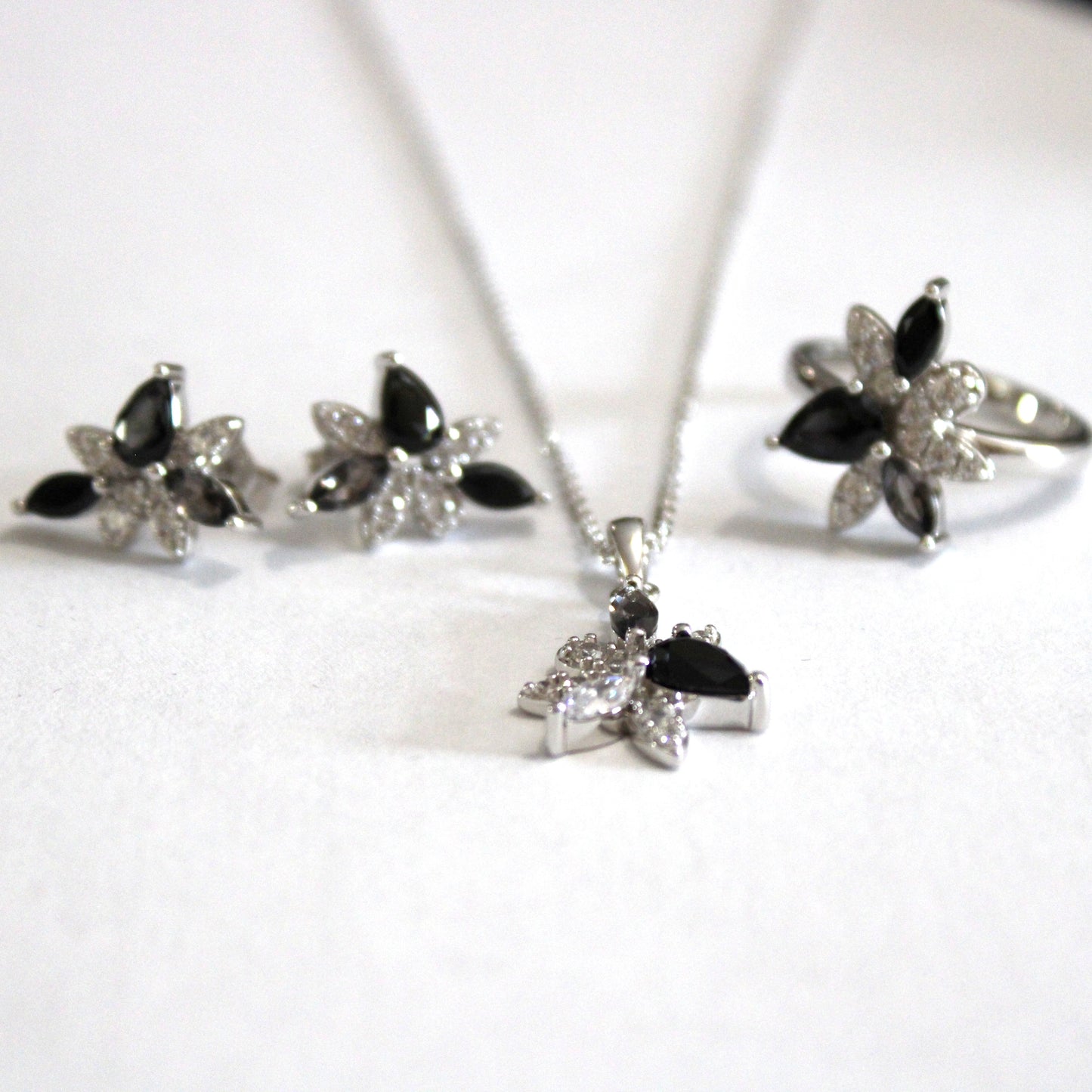 Sadie: Rhodium-plated .925 Sterling lab-created Sapphire and Smoky Quartz Earrings