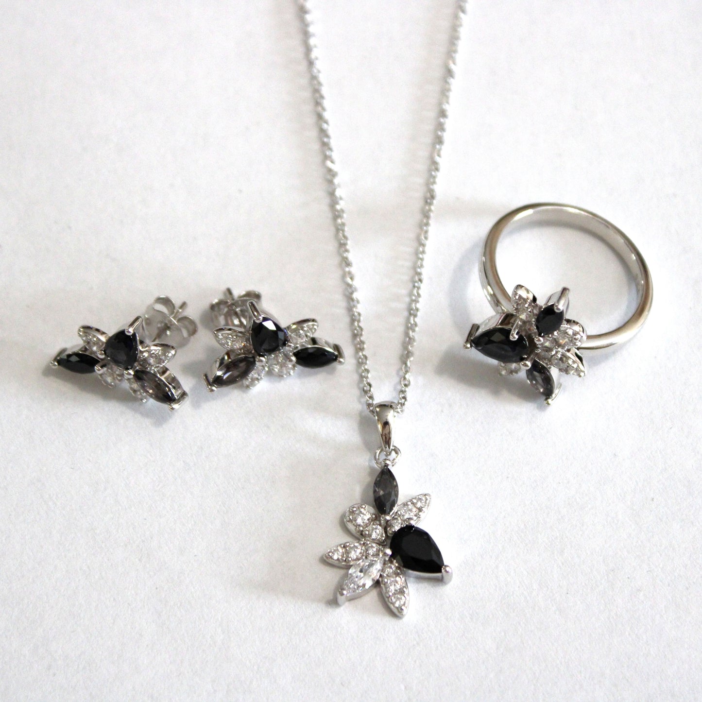 Sadie: Rhodium-plated .925 Sterling lab-created Sapphire and Smoky Quartz Earrings