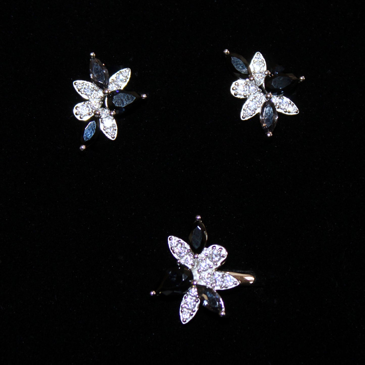 Sadie: Rhodium-plated .925 Sterling lab-created Sapphire and Smoky Quartz Earrings
