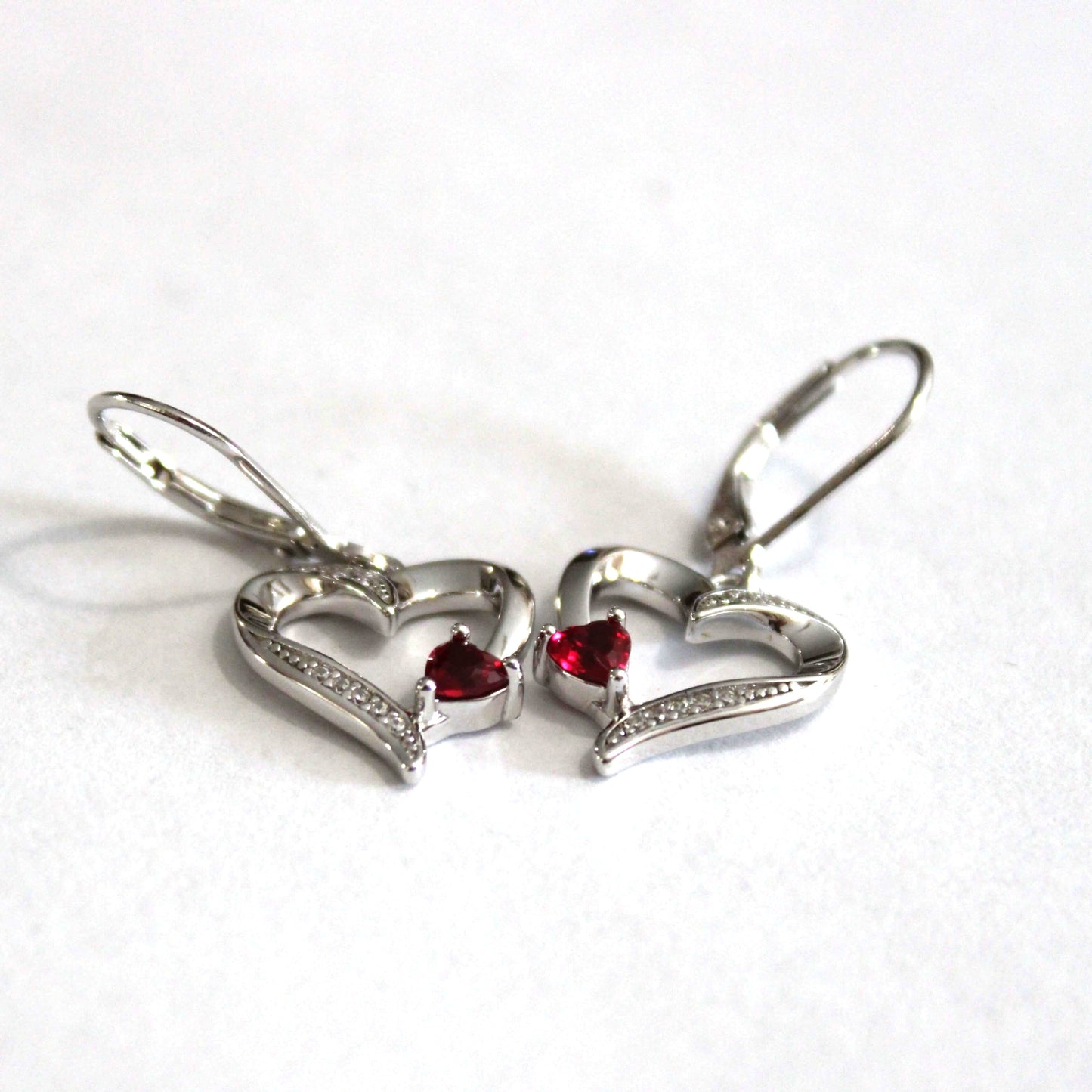 Sophia: Rhodium-plated .925 Sterling Silver Heart and lab-created Garnet Necklace