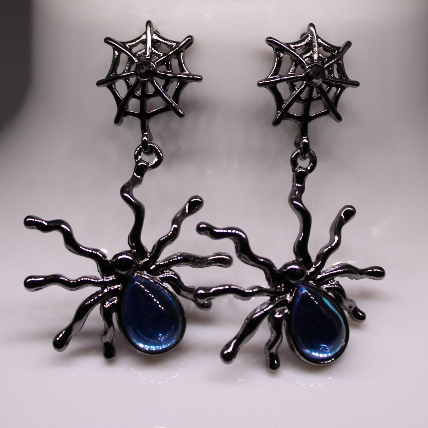 Stainless Steel Gunmetal Spider Earrings