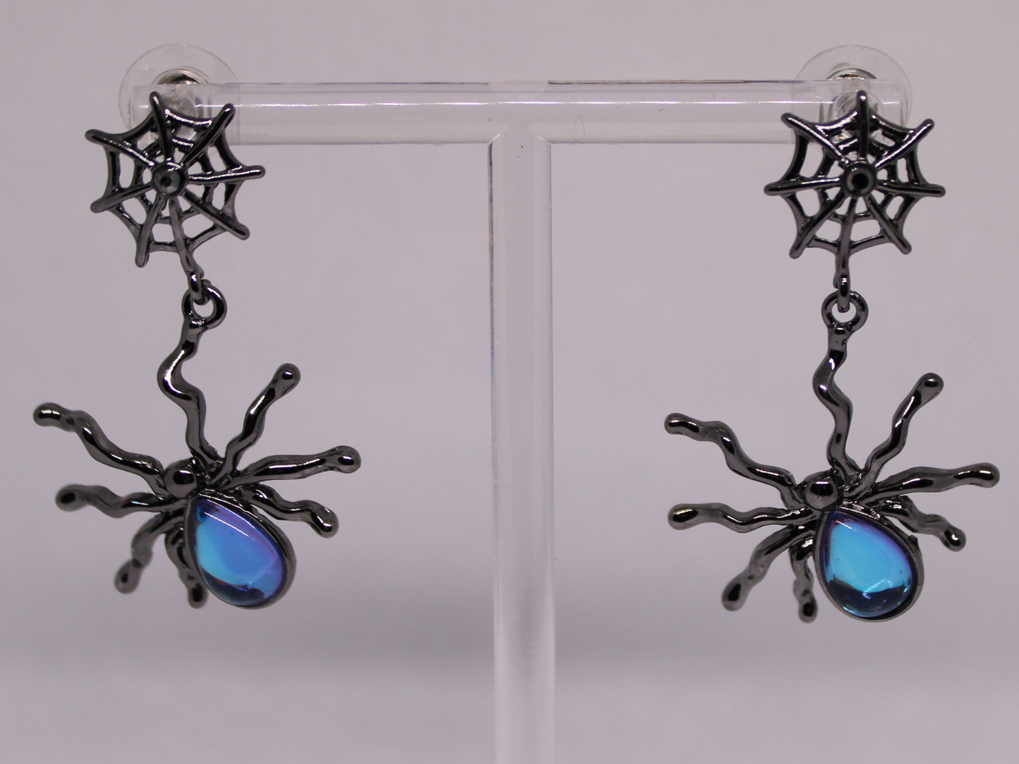 Stainless Steel Gunmetal Spider Earrings