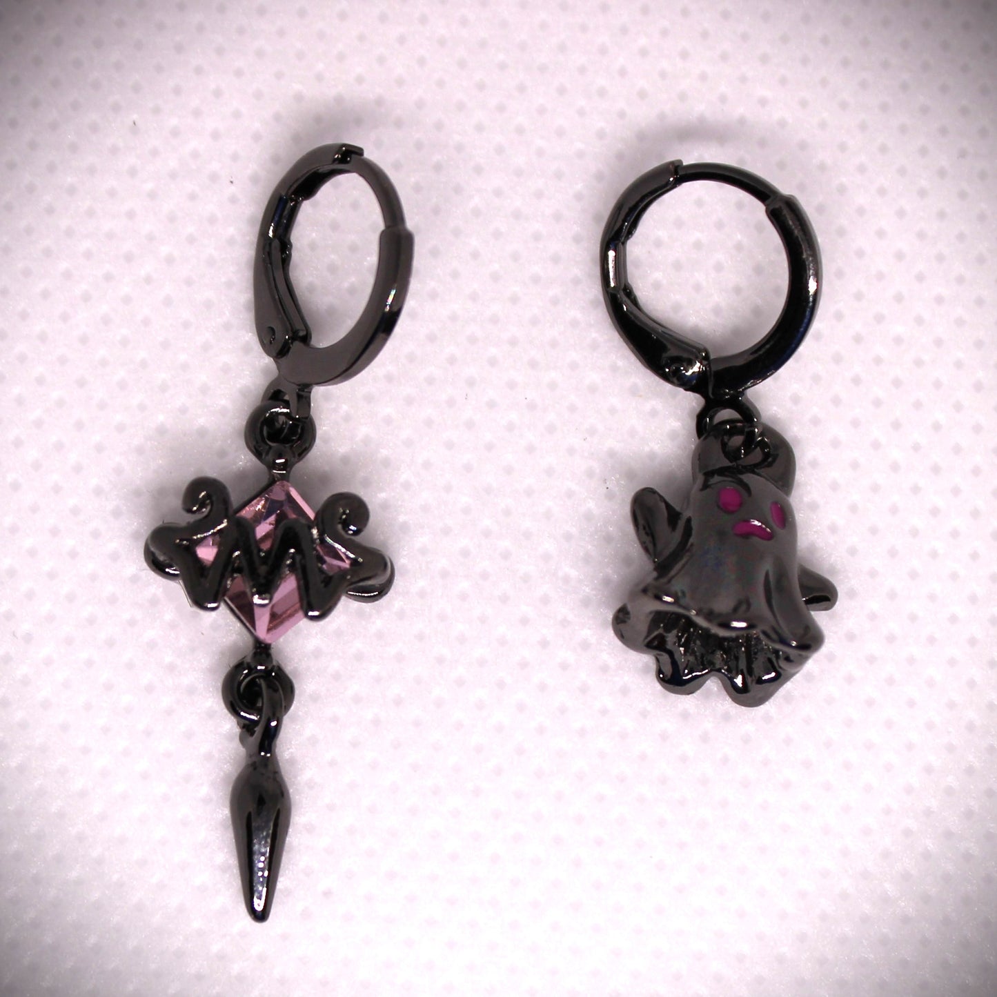 Stainless Steel Gunmetal Ghost and Halloween Spike Earrings