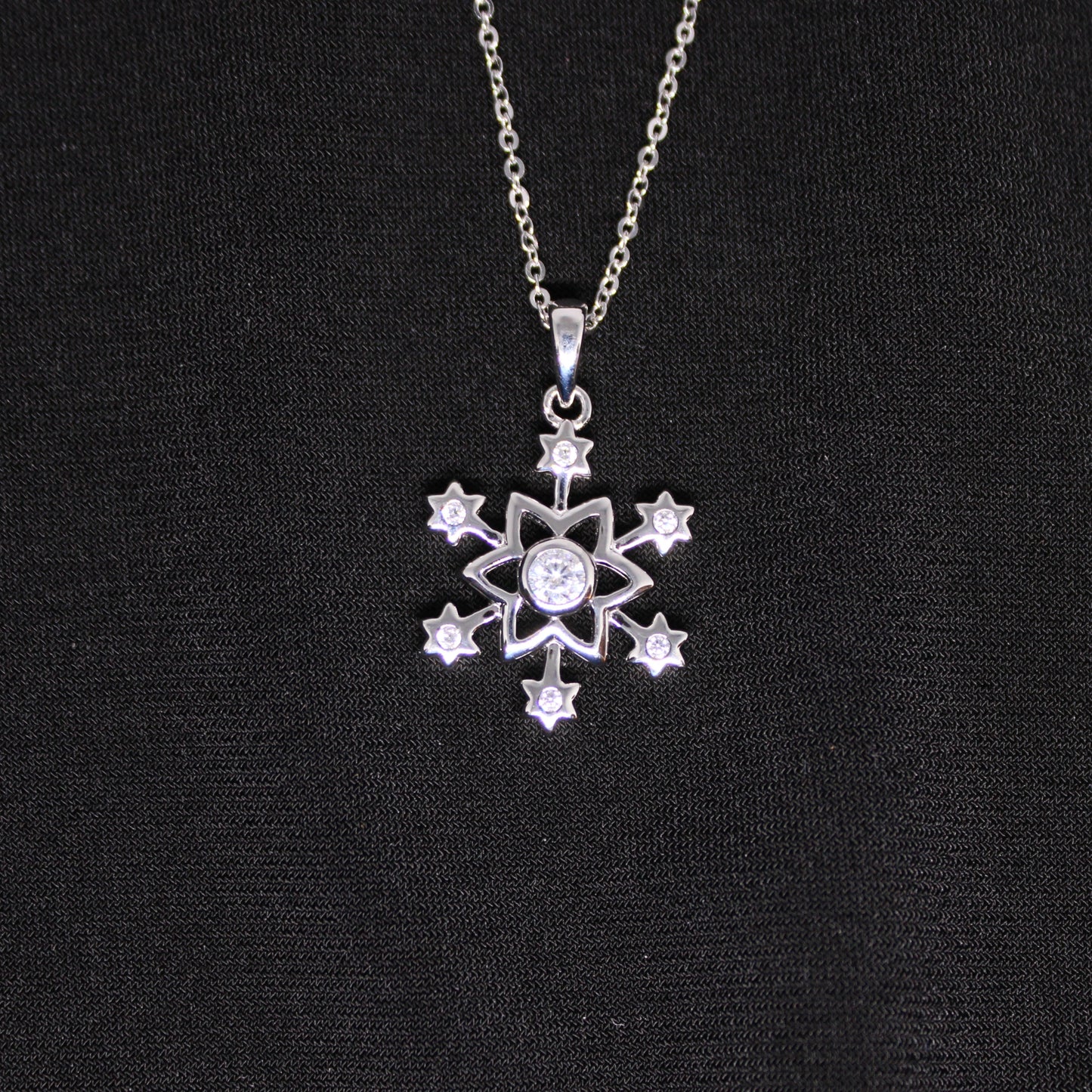 Rhodium-plated .925 Sterling Diamond Snowflake Necklace