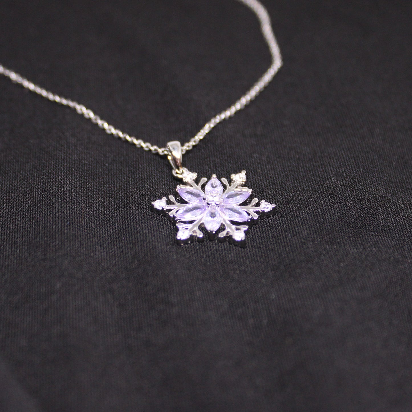 Rhodium-plated .925 Sterling lab-created Amethyst Snowflake Necklace