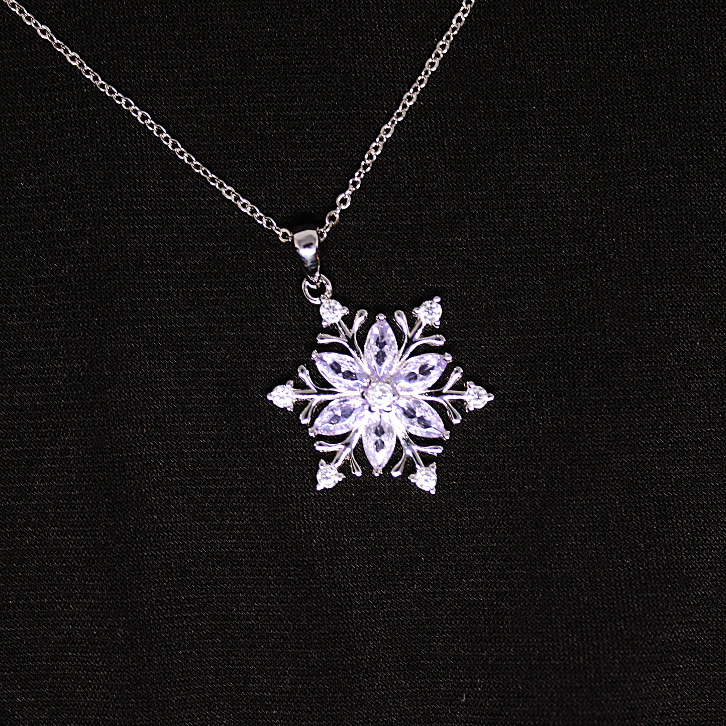 Rhodium-plated .925 Sterling lab-created Amethyst Snowflake Necklace