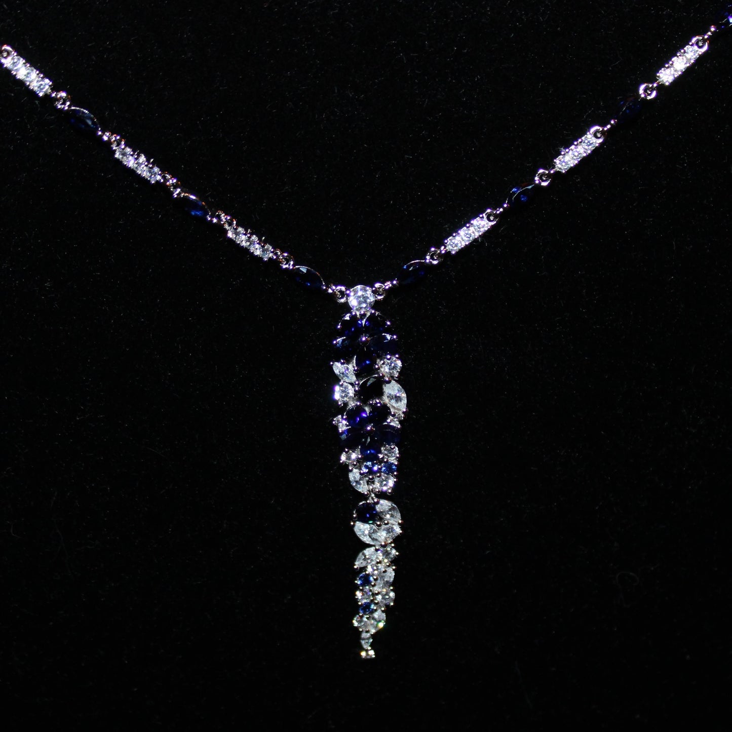 Kathryn: Rhodium-plated .925 Sterling lab-created Diamond and Sapphire Necklace