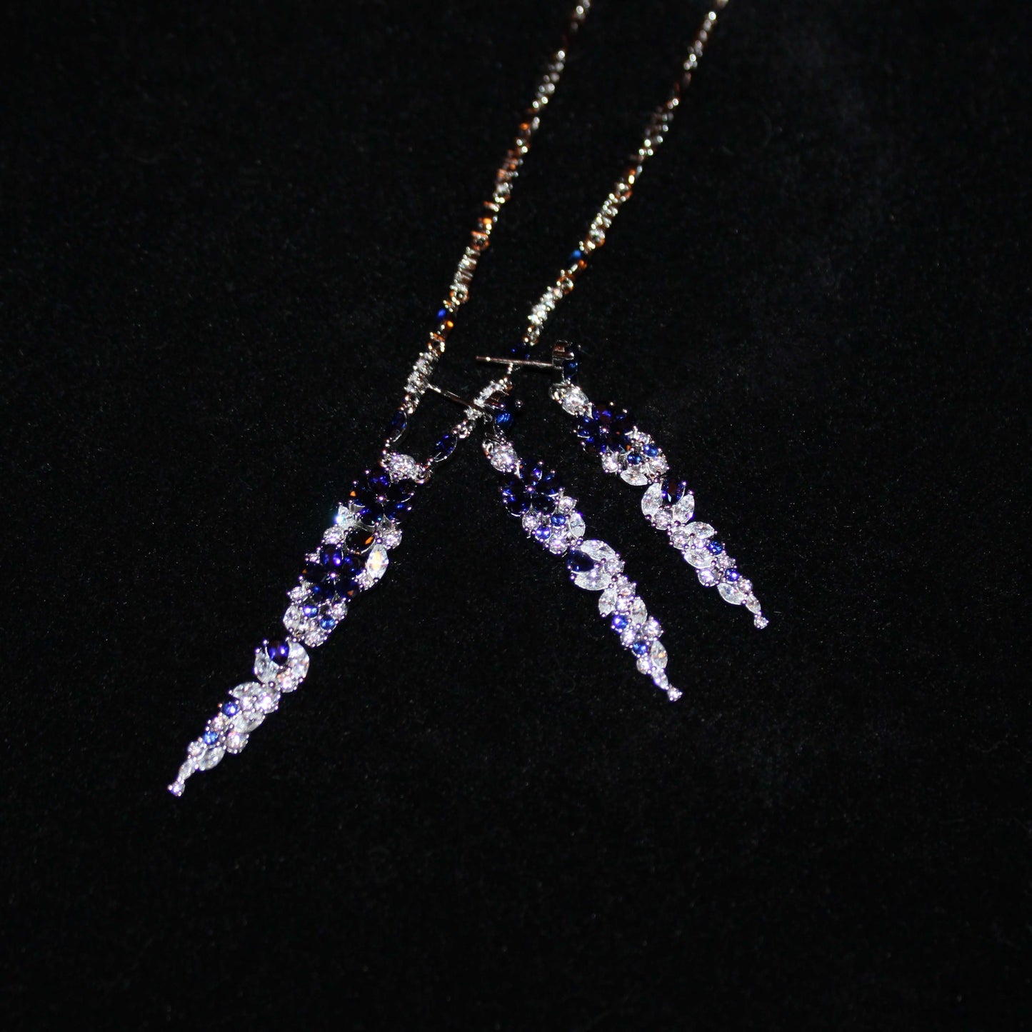 Kathryn: Rhodium-plated .925 Sterling lab-created Diamond and Sapphire Necklace