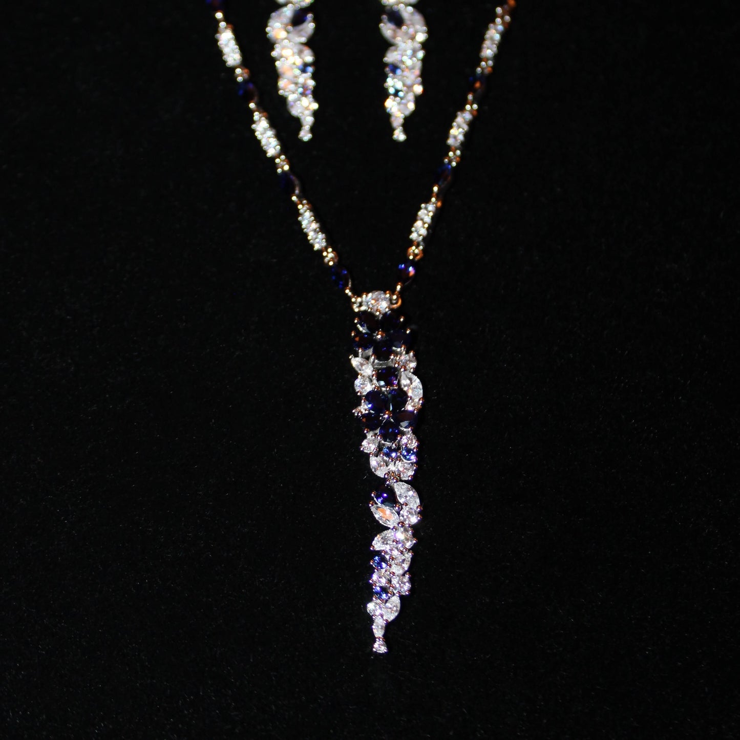 Kathryn: Rhodium-plated .925 Sterling lab-created Diamond and Sapphire Necklace