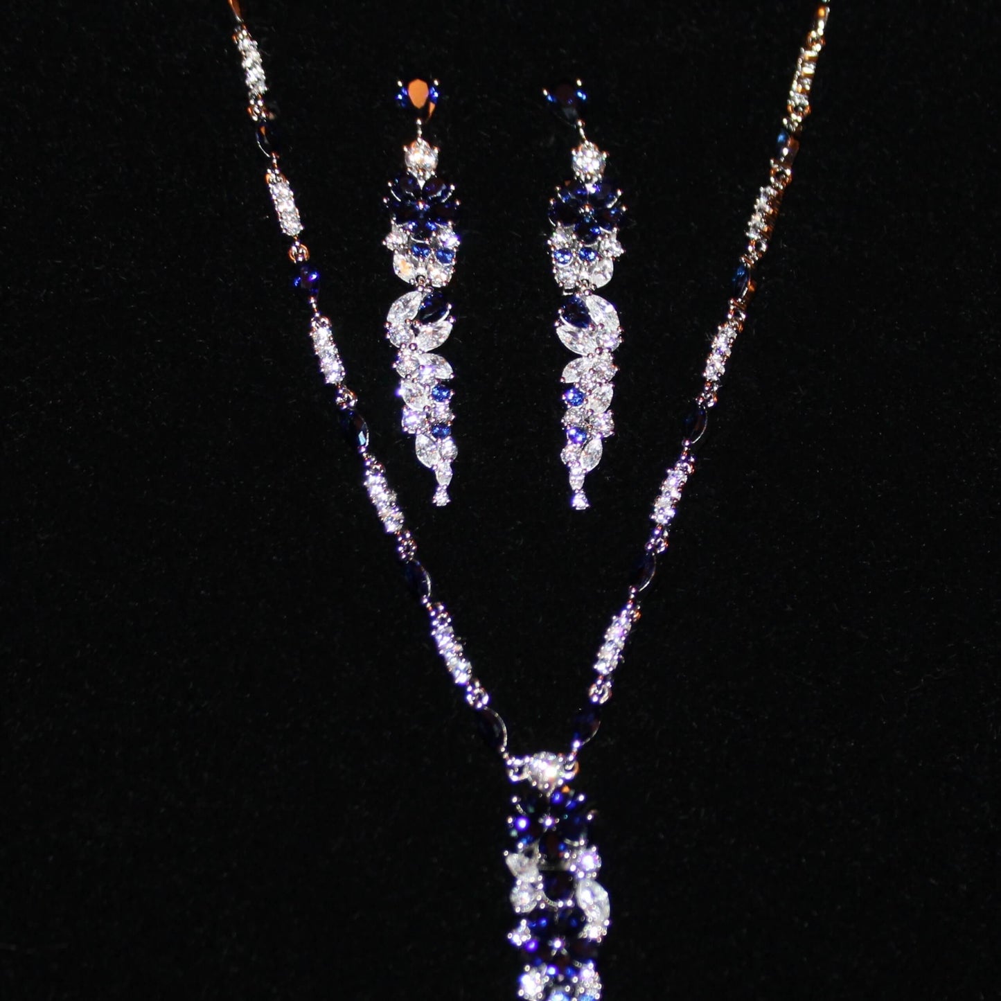 Kathryn: Rhodium-plated .925 Sterling lab-created Diamond and Sapphire Necklace