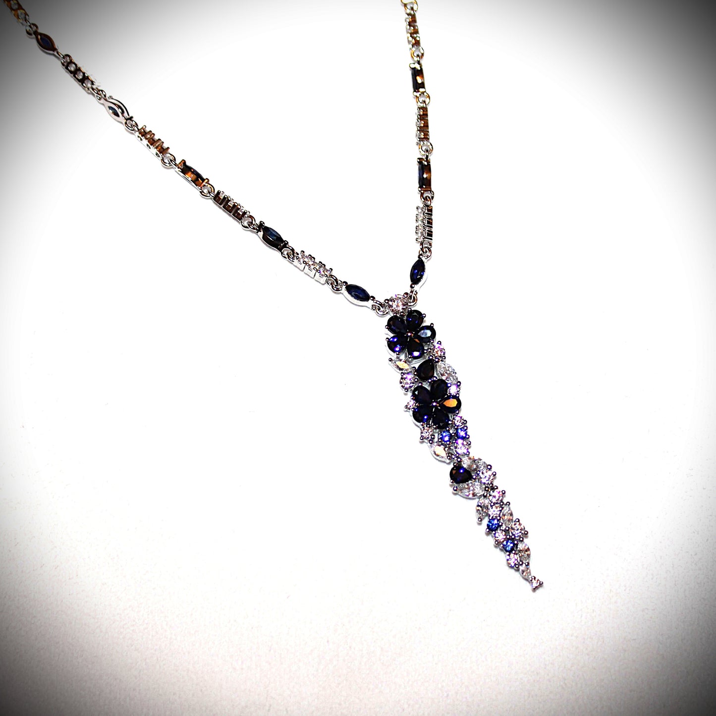 Kathryn: Rhodium-plated .925 Sterling lab-created Diamond and Sapphire Necklace