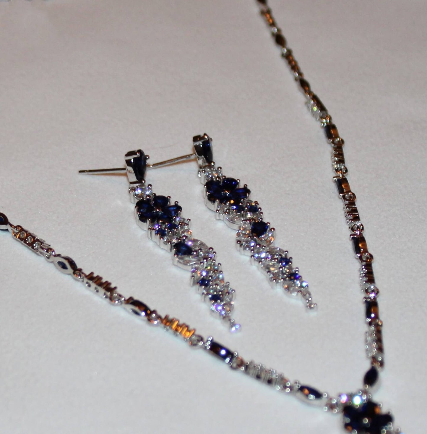Kathryn: Rhodium-plated .925 Sterling lab-created Diamond and Sapphire Necklace