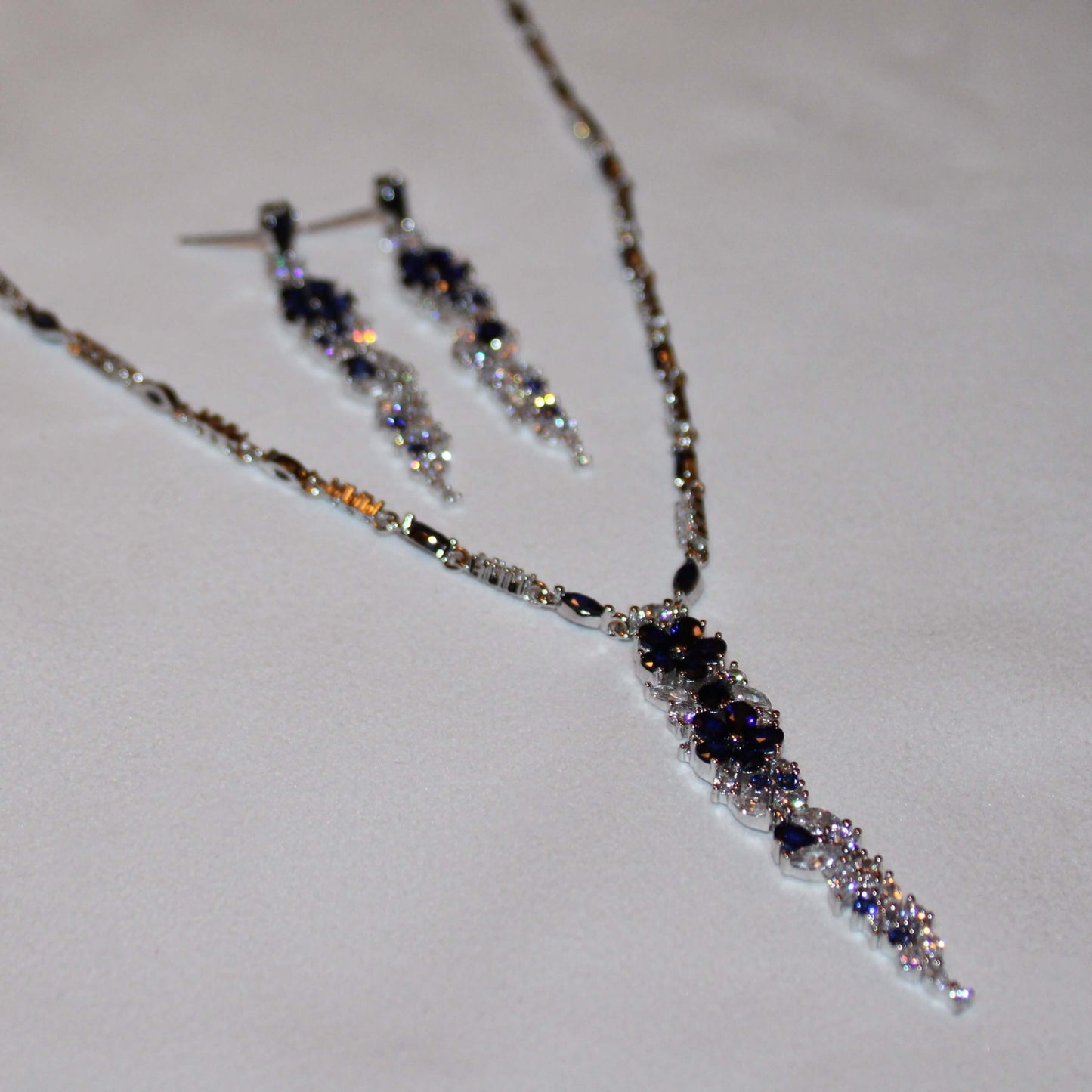 Kathryn: Rhodium-plated .925 Sterling lab-created Diamond and Sapphire Necklace