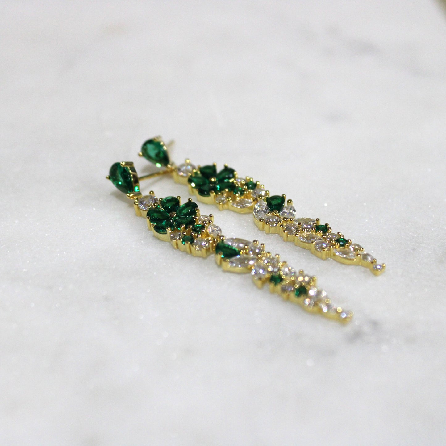 Josephine: 18k Gold-plated .925 Sterling Diamond and Emerald Earrings