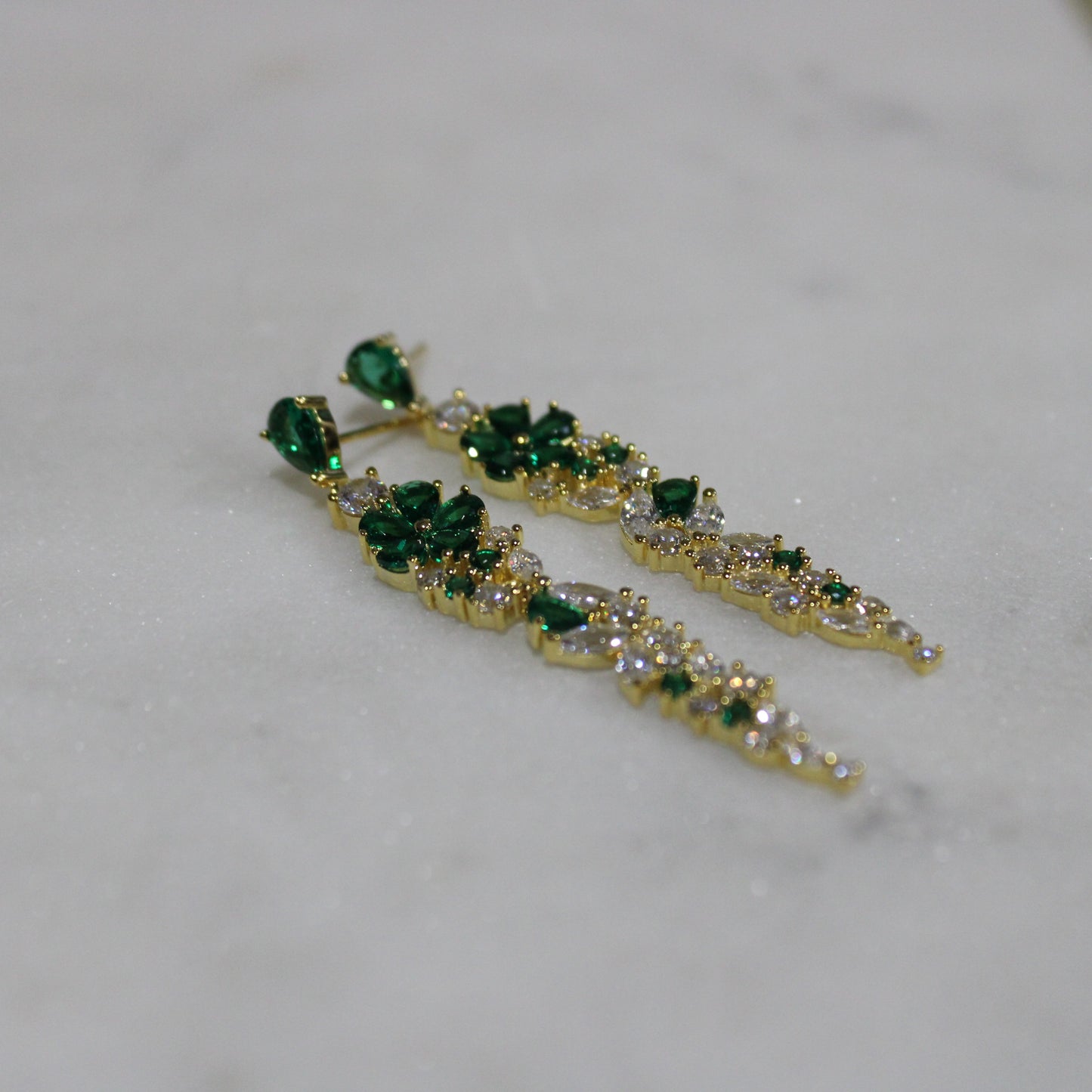 Josephine: 18k Gold-plated .925 Sterling Diamond and Emerald Necklace and Earrings Set