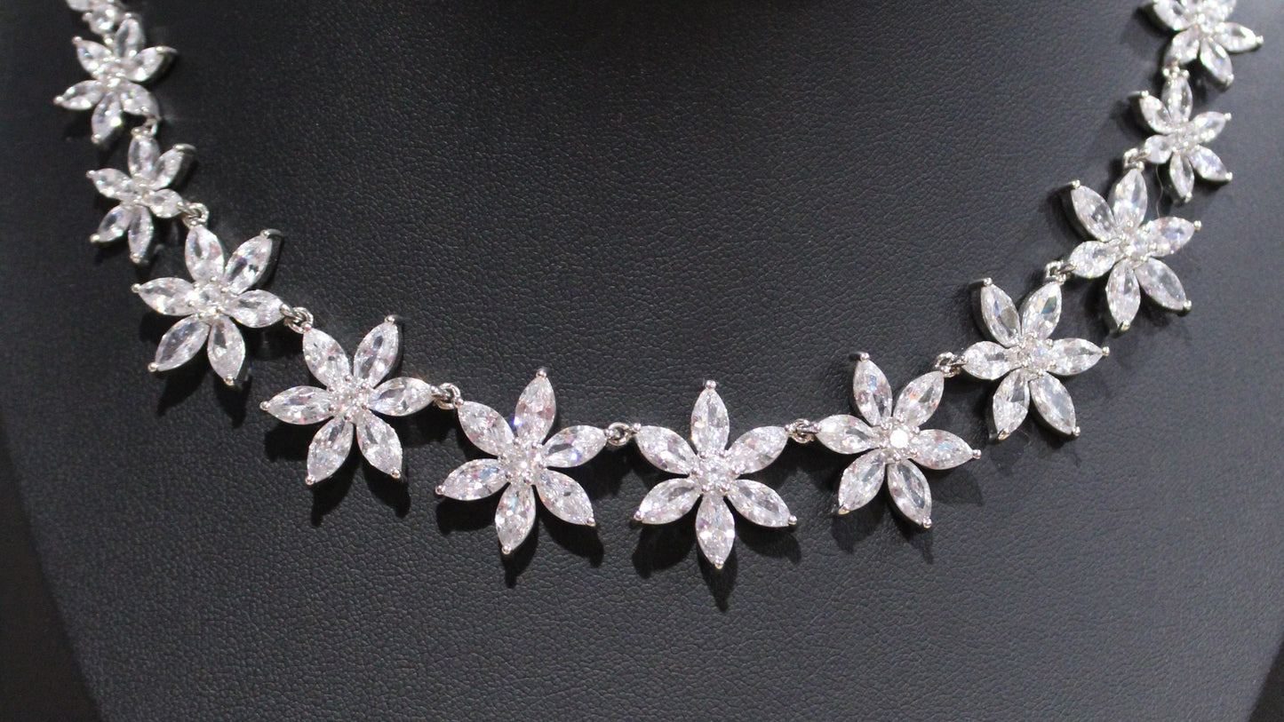 Veronica: Rhodium-plated .925 Sterling lab-created Marquise and Round Diamond Earrings