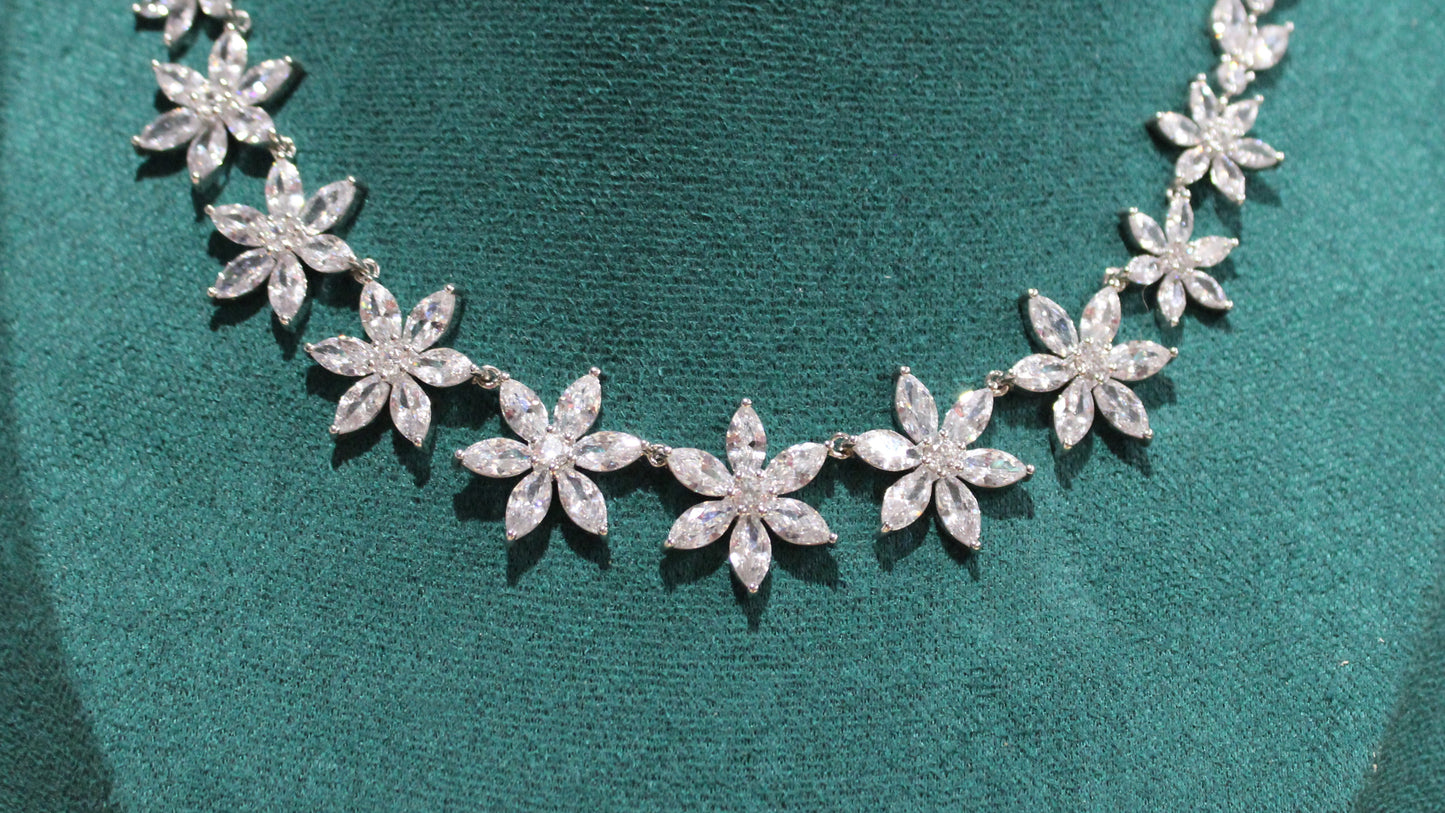 Veronica: Rhodium-plated .925 Sterling lab-created Marquise and Round Diamond Earrings