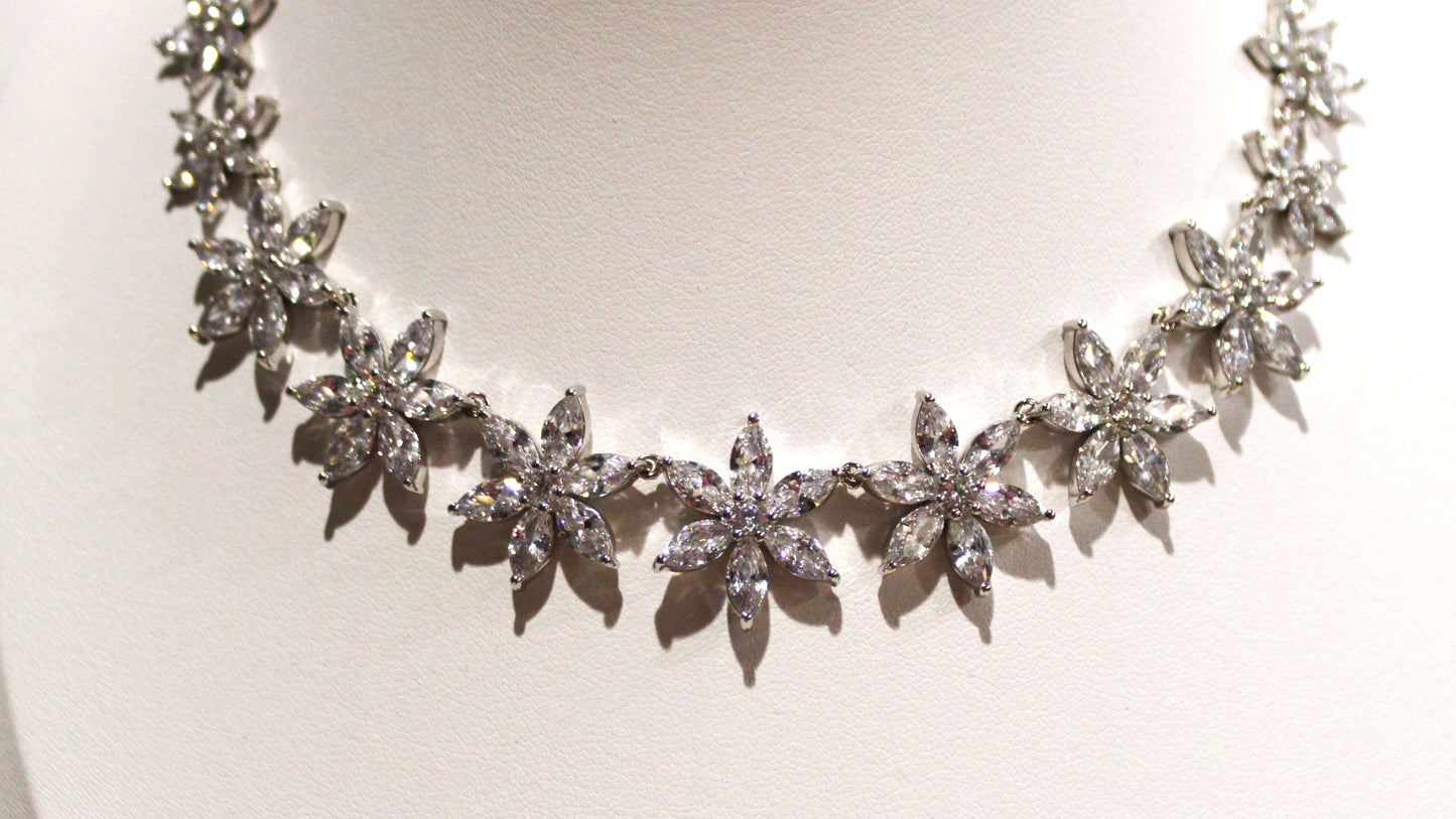 Veronica: Rhodium-plated .925 Sterling lab-created Marquise and Round Diamond Earrings