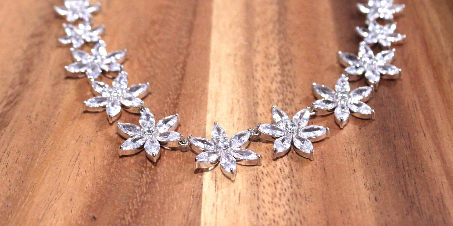 Veronica: Rhodium-plated .925 Sterling lab-created Marquise and Round Diamond Earrings