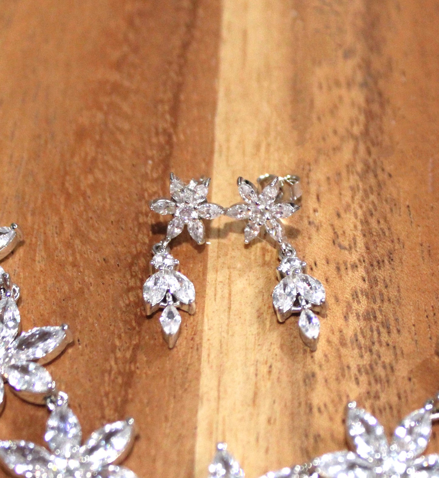 Veronica: Rhodium-plated .925 Sterling lab-created Marquise and Round Diamond Earrings