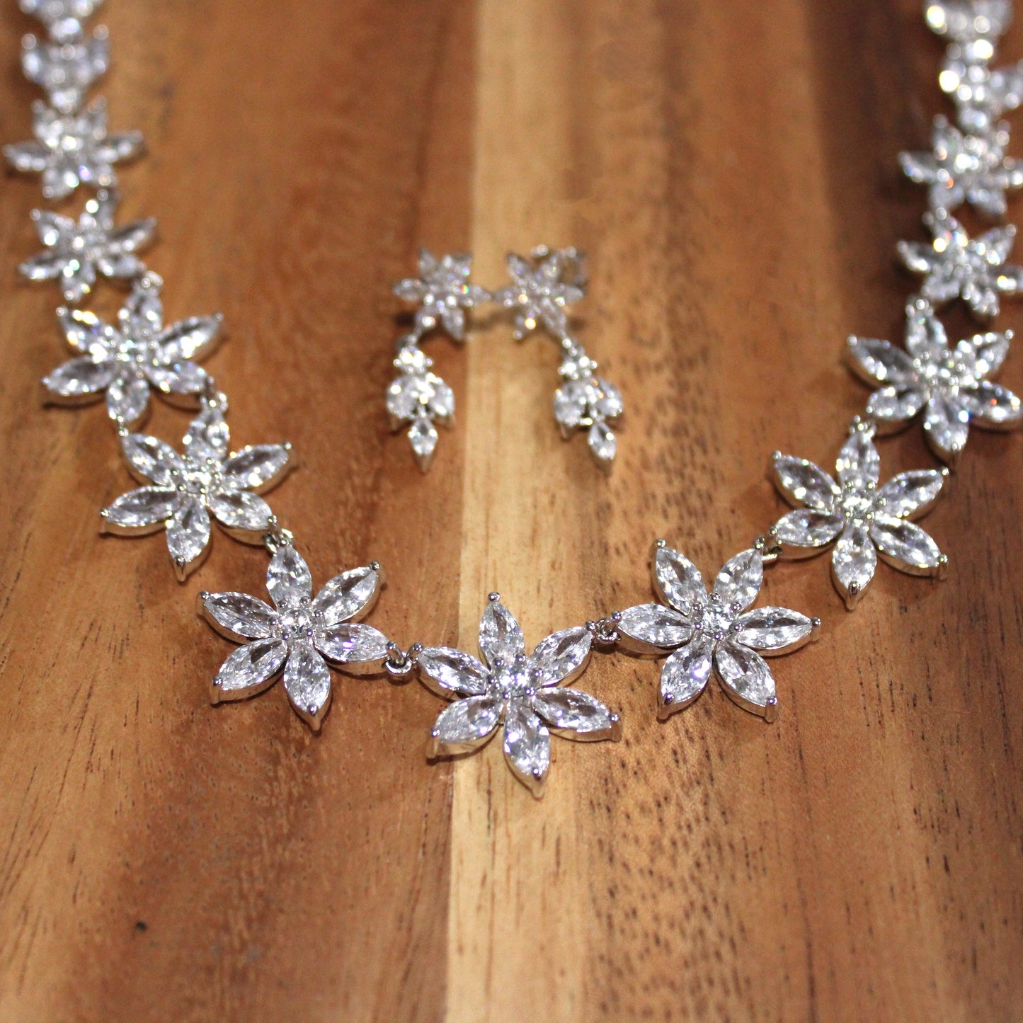 Veronica: Rhodium-plated .925 Sterling lab-created Marquise and Round Diamond Earrings