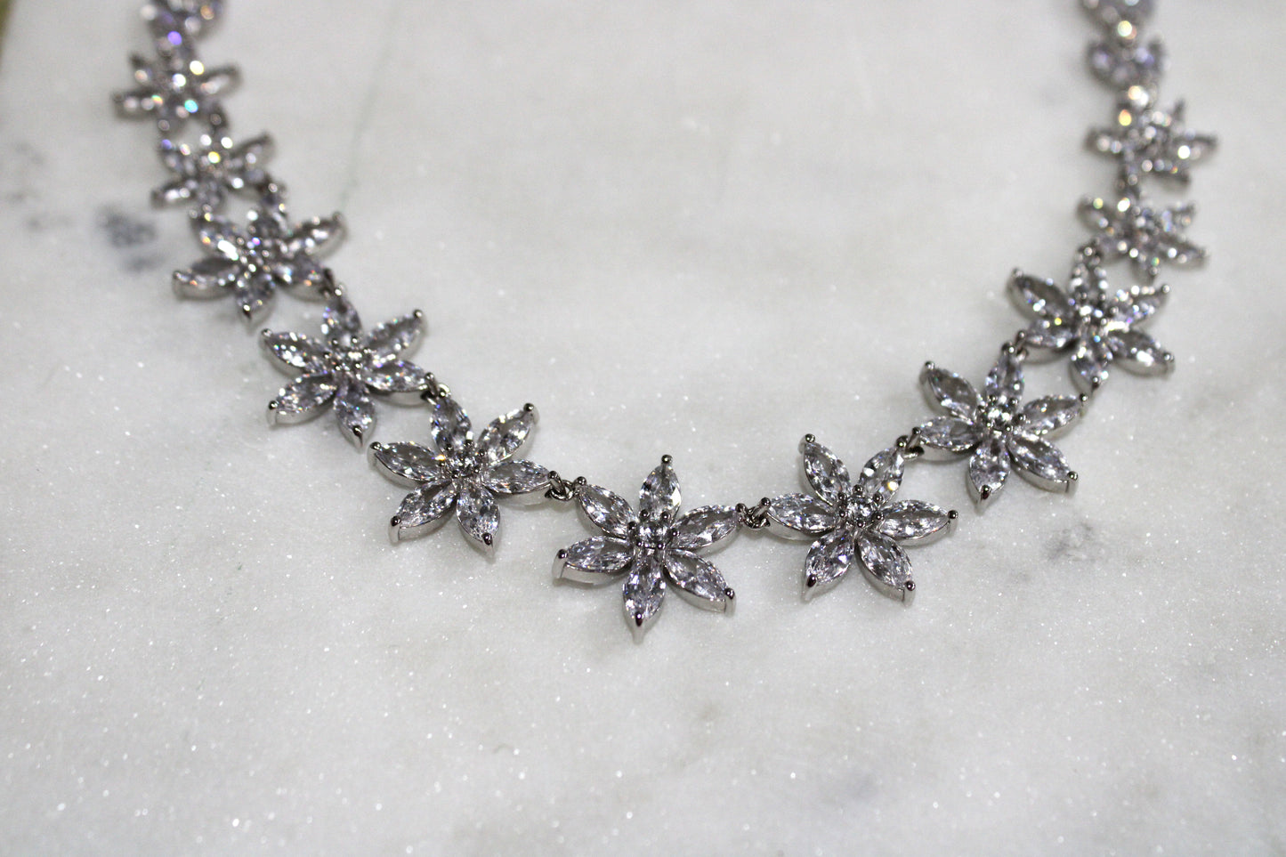 Veronica: Rhodium-plated .925 Sterling lab-created Marquise and Round Diamond Earrings