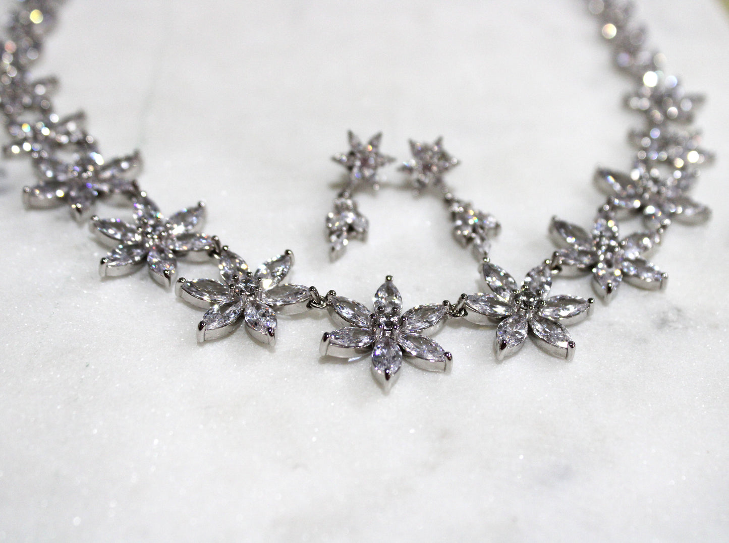 Veronica: Rhodium-plated .925 Sterling lab-created Marquise and Round Diamond Earrings