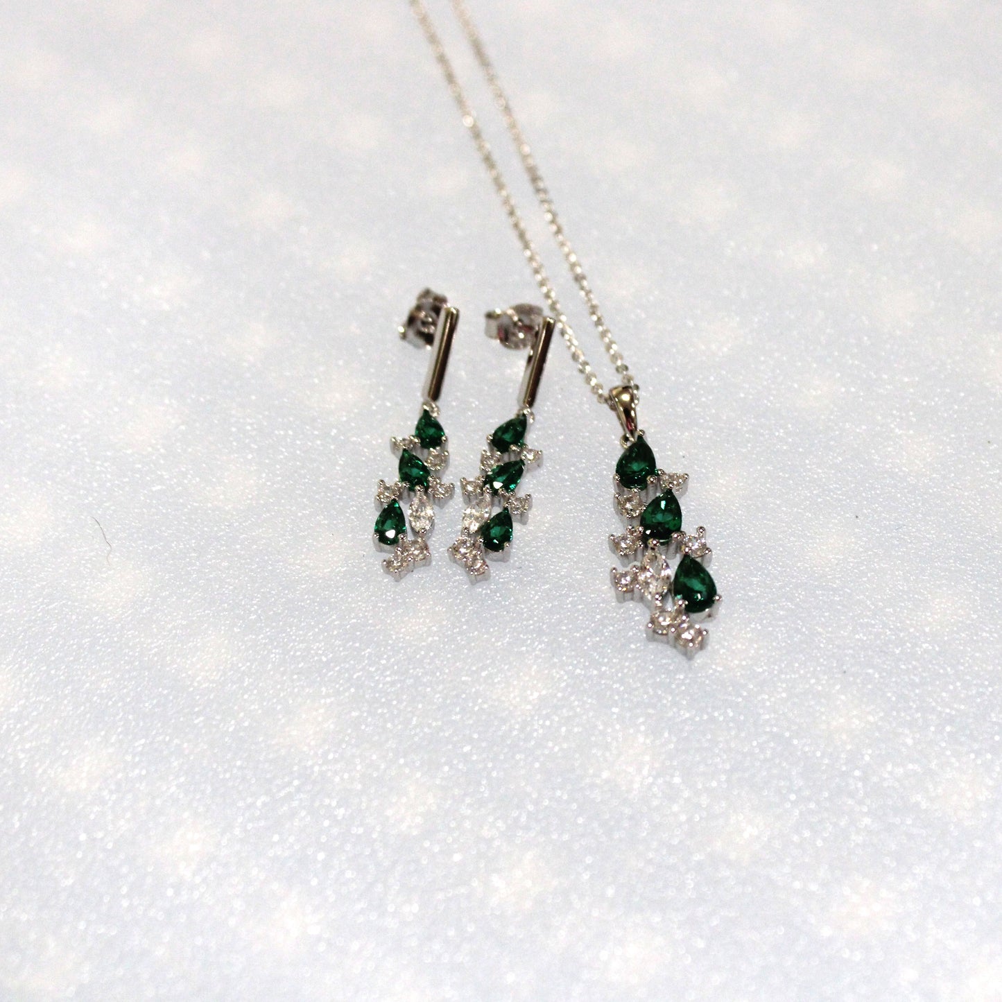 Wendy: Rhodium-plated .925 Sterling Emerald and Diamond Necklace