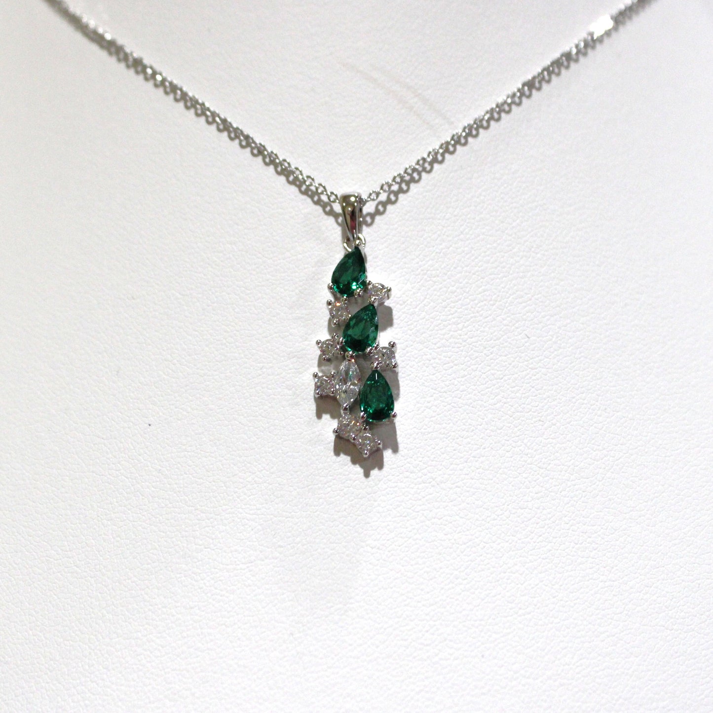 Wendy: Rhodium-plated .925 Sterling Emerald and Diamond Necklace