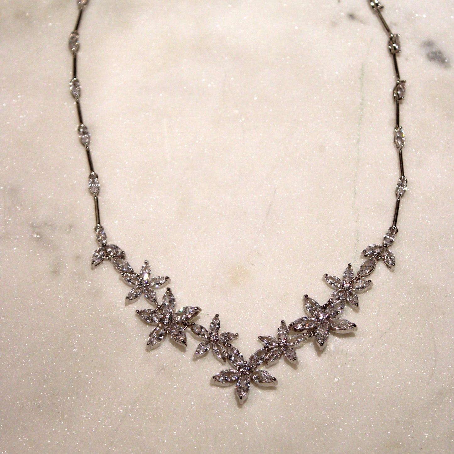 Amanda: Rhodium-plated .925 Sterling lab-created Marquise Diamond Necklace and Earrings Set