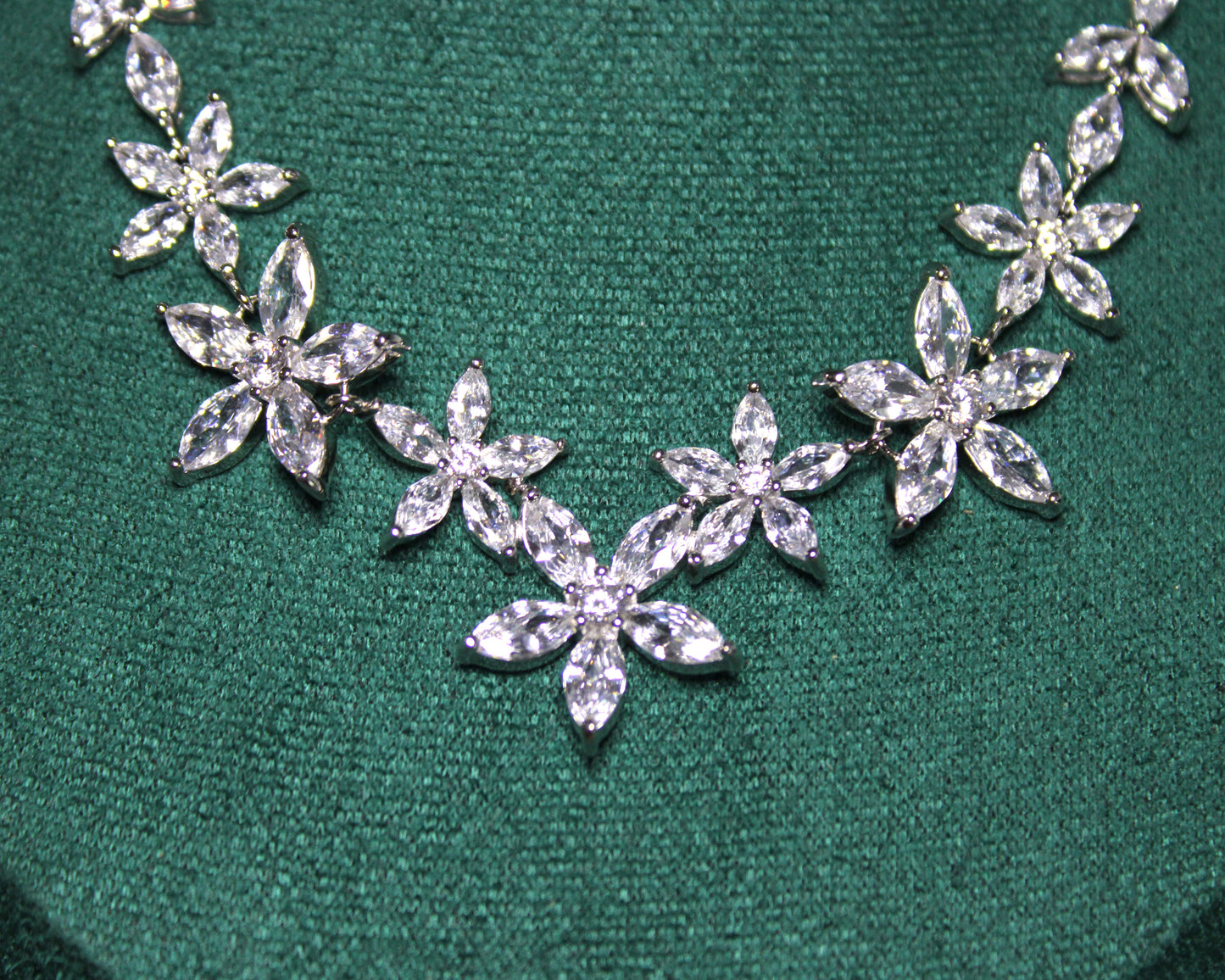 Amanda: Rhodium-plated .925 Sterling lab-created Marquise Diamond Necklace and Earrings Set